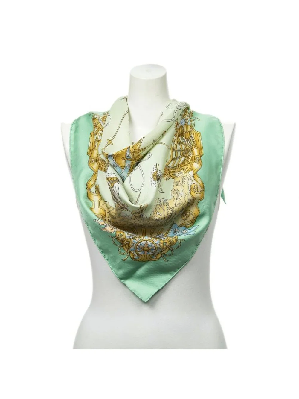 Hermes Scarf Green Gold Silk